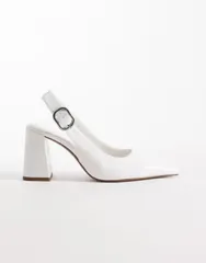 エイソス レディース シューズ ヒール ASOS DESIGN Surrey slingback mid block heels croc White croc ホワイトのサムネイル