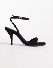 エイソス レディース シューズ サンダル ヒール ASOS DESIGN Wide Fit Hope barely there mid stiletto heel sandals Black ブラックのサムネイル