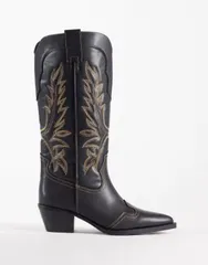 エイソス レディース シューズ ブーツ・レインブーツ ASOS DESIGN Celestine flat cowboy knee boots in burnished BLACK BURNISH ブのサムネイル