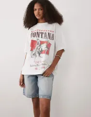 エイソス レディース トップス Tシャツ グラフィック ASOS DESIGN oversized tshirt with Montana graphicREAM クリームのサムネイル