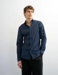 トップマン メンズ トップス シャツ スリムフィット Topman slim fit long sleeve formal stretch shirt NAVY ネイビーのサムネイル