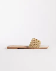 エイソス レディース シューズ サンダル ASOS DESIGN Wide Fit Frida beaded flat sandals with colored beads Natural raffiのサムネイル