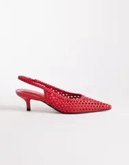 エイソス レディース シューズ ヒール ASOS DESIGN Star weave slingback mid heel shoes RED レッドのサムネイル