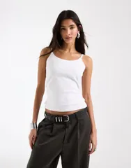 エイソス レディース トップス シャツ ASOS DESIGN longline double layered scoop neck cami WHITE ホワイトのサムネイル