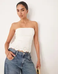 エイソス レディース トップス シャツ 刺繍 ASOS DESIGN embroidered hem bandeau top white ホワイトのサムネイル