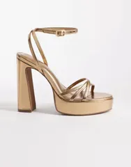 エイソス レディース シューズ サンダル プラットフォーム ヒール ASOS DESIGNancy strappy platform higheel sandals in warm BRONZE ゴーのサムネイル