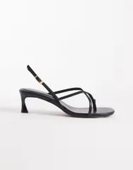 エイソス レディース シューズ サンダル ヒール ASOS DESIGN Haven strappy kitten heeled sandals Black ブラックのサムネイル
