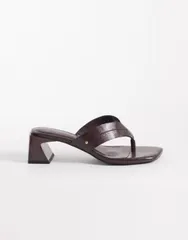 エイソス レディース シューズ サンダル ヒール ASOS DESIGN Honestoe thong block heeled sandals in chocolate チョコレートのサムネイル