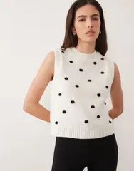 エイソス レディース トップス タンクトップ ドット柄 ドット ニット ASOS DESIGN knit polka dotank top in mono spot Mono spot ドットのサムネイル