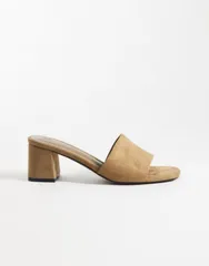 エイソス レディース シューズ サンダル スエード ヒール ASOS DESIGN Wide Fit Honeycomb mid heeled mules in taupe suedette Taupのサムネイル
