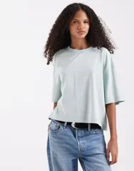 エイソス レディース トップス Tシャツ クロップド ASOS DESIGN boxy cropped tshirt in washed blue ブルーのサムネイル