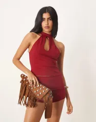 エイソス レディース トップス タンクトップ ホルター ASOS DESIGN keyhole halterneck top part of a set Burgundy バーガンディのサムネイル