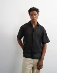 トップマン メンズ トップス シャツ リラックスフィット メッシュ Topman relaxed fit short sleeve woven meshirt Black ブラックのサムネイル