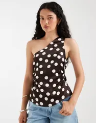 エイソス レディース トップス タンクトップ アシンメトリー ギャザー リネン ASOS DESIGN linen blend ruched asymmetric one shoulder top iのサムネイル