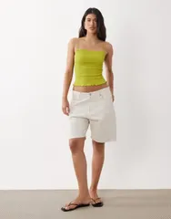 エイソス レディース トップス シャツ フリル裾 フリル ASOS DESIGN shirred cami top with ruffle hem Green グリーンのサムネイル