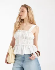 エイソス レディース トップス シャツ ギャザー ASOS DESIGN cami with ruchedetail and bows white ホワイトのサムネイル