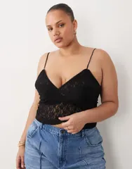 エイソス レディース トップス シャツ レース ASOS Curve ASOS DESIGN Curve lace cami top Black ブラックのサムネイル