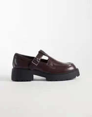 カルバンクライン レディース シューズ スリッポン・ローファー レザー Calvin Klein chunky leather loafers in dark BordeauxBlack ブラックのサムネイル