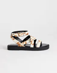 トップショップ レディース シューズ サンダル プリント レザー Topshop Sasha strappy flat sandals in cow print hair on realeatherのサムネイル