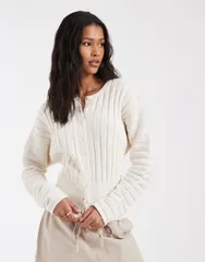 エイソス レディース アウター カーディガン プリーツ ASOS DESIGN cinched pleated cardigan in ecru Cream クリームのサムネイル