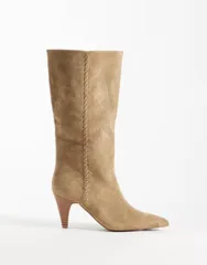 エイソス レディース シューズ ブーツ・レインブーツ ヒール ASOS DESIGN Calliope heeled knee boots with whipstitch detail in sandのサムネイル