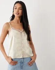 エイソス レディース トップス シャツ レーストリム サテン レース ASOS DESIGN lace trim satin cami top in cream クリームのサムネイル