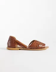 エイソス レディース シューズ サンダル レザー ASOS DESIGN Wide fit Fray leather woven flat sandals in tan タンのサムネイル