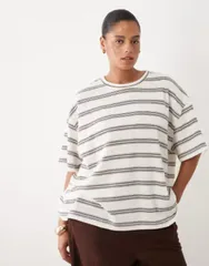 エイソス レディース トップス Tシャツ ASOS Curve ASOS DESIGN Curve oversized tshirt in chocolate stripes part of a seのサムネイル
