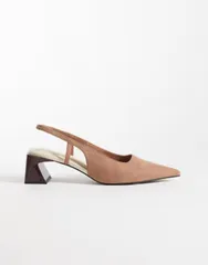 エイソス レディース シューズ ヒール カットアウト ASOS DESIGN Steam cut out detail slingback block heeled shoes in taupe anのサムネイル