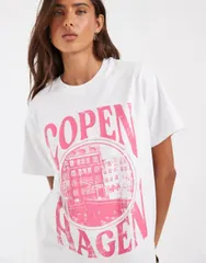 エイソス レディース トップス Tシャツ レギュラーフィット グラフィック ASOS DESIGN regular fitee with Copenhagen graphic WHITE ホワイトのサムネイル
