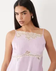 エイソス レディース トップス シャツ アシンメトリー レーストリム レース ASOS DESIGN asymmetric neckline lace trim camin lilac ライラックのサムネイル