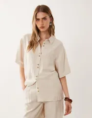 エイソス レディース トップス シャツ リネン ASOS DESIGN relaxed linen mix shirt inatural Naturalのサムネイル