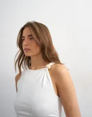トップショップ レディース トップス タンクトップ ギャザー Topshop knot detail beaded ruched tank IVORY アイボリーのサムネイル