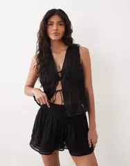 エイソス レディース トップス シャツ カットアウト ベスト レース ASOS DESIGN Calypso tie front beach vest with lace cut outrim Blaのサムネイル