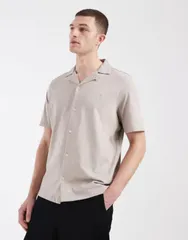 オールセインツ メンズ トップス シャツ AllSaints Hudson short sleeve shirt beige ベージュのサムネイル