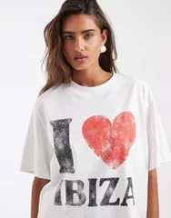 エイソス レディース トップス Tシャツ グラフィック ASOS DESIGN oversized Tshirt with I heart Ibiza graphic WHITE ホワイトのサムネイル