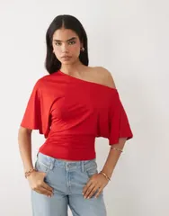 エイソス レディース トップス Tシャツ オフショルダー ASOS DESIGN offshoulder top RED レッドのサムネイル