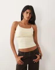 エイソス レディース トップス シャツ レーストリム レース ASOS DESIGN slinky lace trim square neck cami top in buttermilkのサムネイル