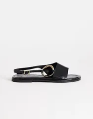 トップショップ レディース シューズ サンダル Topshop Mandy round toe flat sandals withardware Black ブラックのサムネイル