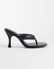 エイソス レディース シューズ サンダル ヒール ASOS DESIGN Huddle padded toe thong heeled sandals Black ブラックのサムネイル