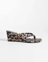 エイソス レディース シューズ サンダル ASOS DESIGN Harlow toe thong wedge sandals in leopard アニマルのサムネイル