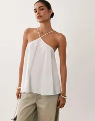エイソス レディース トップス シャツ ホルター ASOS DESIGN volume halterneck cami White ホワイトのサムネイル