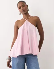 エイソス レディース トップス シャツ ホルター ASOS DESIGN volume halter neck cami topink ピンクのサムネイル