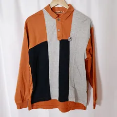 (^w^)b Mr JUNKO ミスタージュンコ コシノジュンコ 切替 長袖 ポロシャツ L オレンジ ライトグレー ネイビー 1338-0488 日登美 綿100% 日本製 80s 90s レトロ レトロデザイン メンズ 古着 OM13641WTのサムネイル