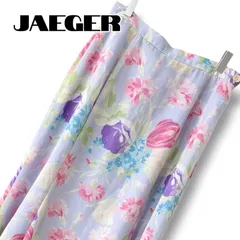 JAEGER イエガー ライトパープル 花柄 ロングスカート フレアスカート ポリエステル100% イギリス製 UK12 Lサイズ相当 レディース エレガント 総柄 1533BCのサムネイル