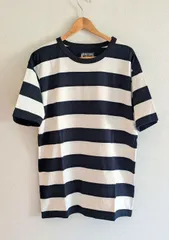 【CUSHMAN クッシュマン(MATTSONS)】マットソンズ WIDE BORDER CREW NECK T-shirtS / コットン生地 ボーダー柄 (白×黒)  半袖 ボーダーTシャツ【サイズ L.XL】 新品のサムネイル