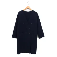スピック&スパン Spick&Span ダブル ノーカラー コート アウター ロング ウール スリット オーバーサイズ 36 紺 ネイビー /NT31のサムネイル