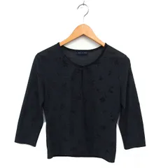 アンクライン ANNE KLEIN カーディガン ニット 透け感 刺繍 ウール混 クロップド 七分袖 M チャコールグレー /NT25のサムネイル