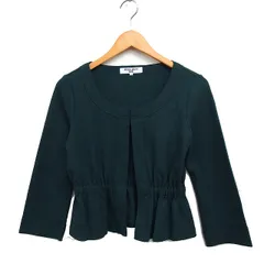 ナチュラルビューティーベーシック NATURAL BEAUTY BASIC ノーカラー ジャケット ペプラム 無地 アンゴラ混 ウール S グリーン 緑 /FT31のサムネイル