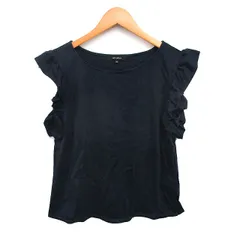エムズセレクト m’s select Tブラウス フリルスリーブ ボートネック コットン混 クロップド 半袖 36 紺 ネイビー /NT19のサムネイル